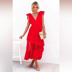 Red tulle midi dress. Medium